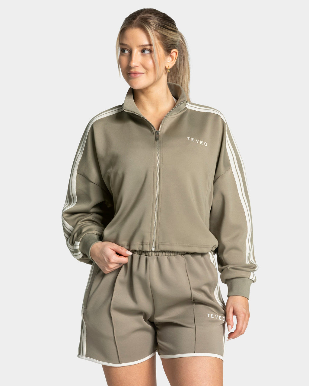 Club Cropped Zip Jacke "Khaki"
