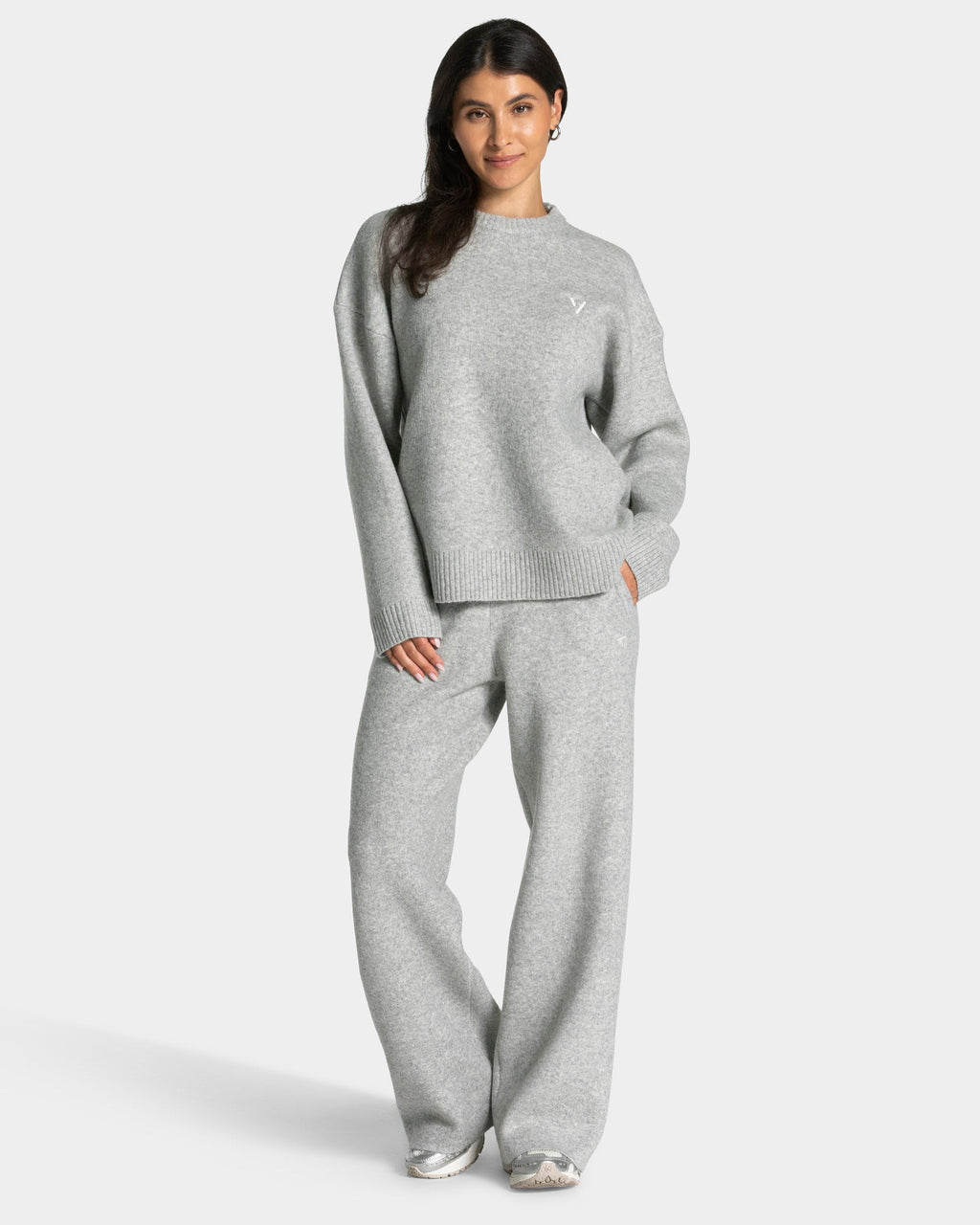 Knit Straight Leg Pants "Grau Meliert"