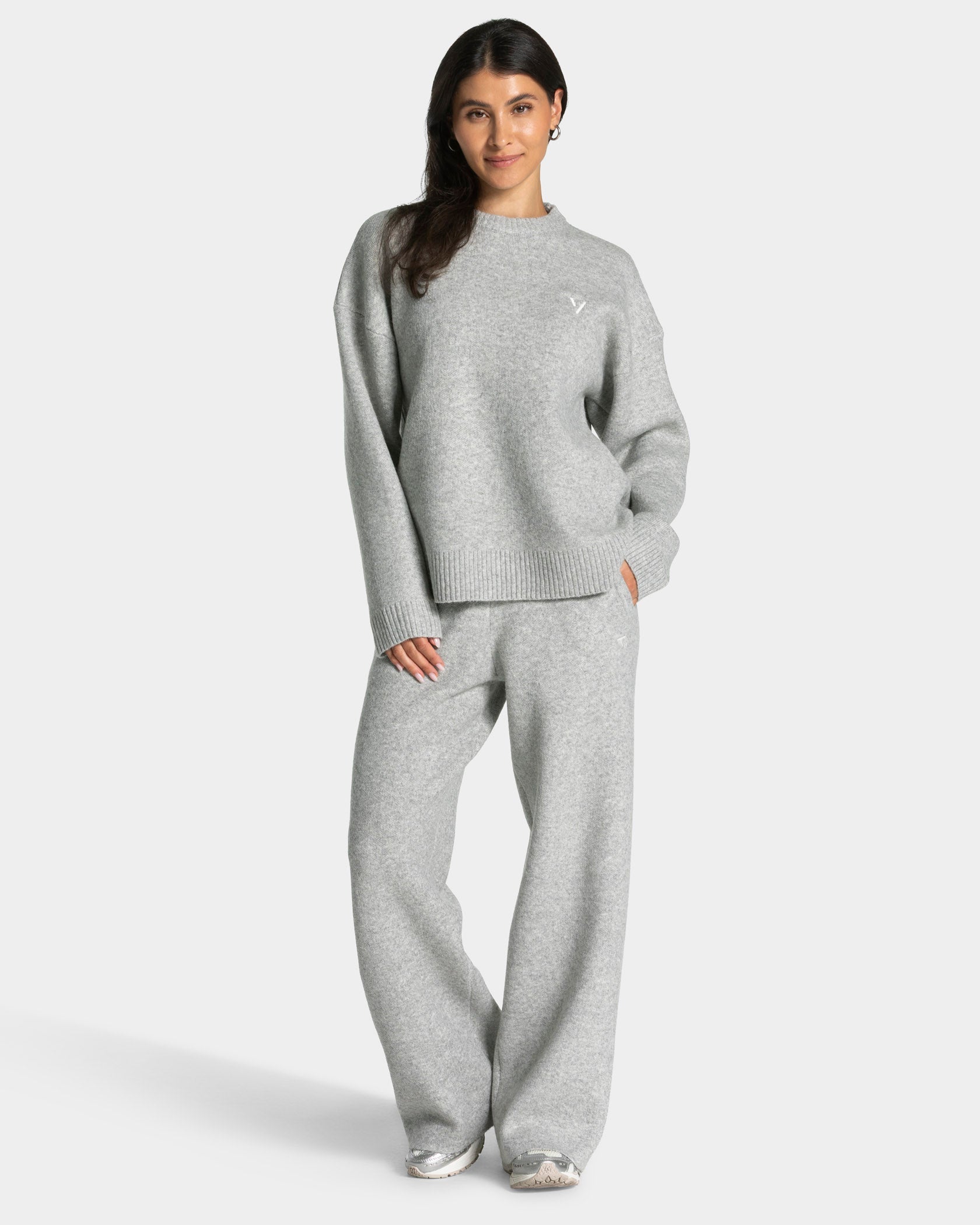 Knit Straight Leg Pants "Grau Meliert"